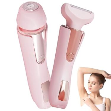 Imagem de XYOUWEI Aparador de biquíni feminino, barbeador elétrico 2 em 1, uso molhado/seco, barbeador elétrico feminino para pernas de biquíni, aparador de pelos corporais nas axilas