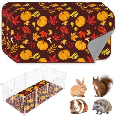 Imagem de JarThenaAMCS 3 unidades de almofadas de urina de porquinho-da-índia reutilizáveis, tapete de esquilo, folhas de bordo, abóbora, lavável, forro de gaiola de animais pequenos para outono, coelho