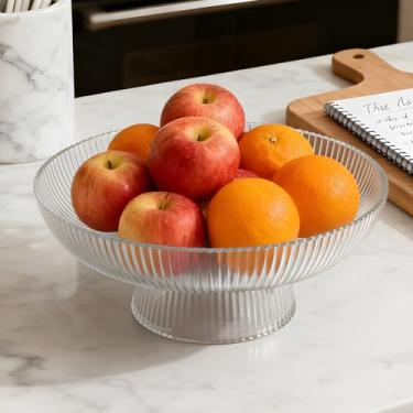 Imagem de Kultilanda Tigela de frutas grande de vidro para balcão de cozinha, tigela de centro de mesa decorativa para decoração de casa, transparente com nervuras