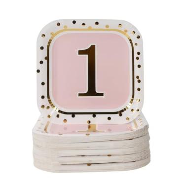 Imagem de Geeklife 1 prato de papel dourado rosa de 23 cm, 50 peças, pratos de sobremesa descartáveis quadrados para festa, aniversário, casamento, 1º aniversário, recepção de Natal