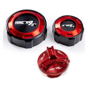 Imagem de Acessórios Tampas de tanque de fluido de freio dianteiro e traseiro, tampa de reservatório, tampa de enchimento compatível com Y&AMAHA Tracer9 Gt Tracer 9 Gt TRCAER9GT (três vermelhas)