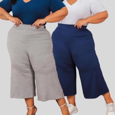 Imagem de Kit 2 Calças Pantacourt Plus Size - Mayara Manzano, Azul, Cinza, G2