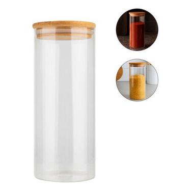 Imagem de Pote De Vidro Condimentos Mantimentos Hermético 1000ml com Tampa Bambu