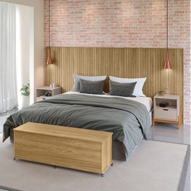 Imagem de Conjunto Cabeceira Queen/Casal - Baú + Mesa de Cabeceira Hannover / Cinza