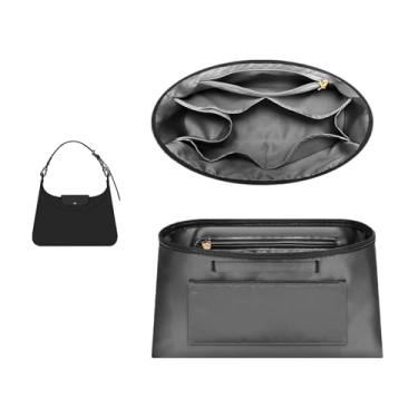 Imagem de GIVLEFLY Bolsa organizadora para bolsa Longchamp LE PLIAGE XTRA M HOBO - Bolsa organizadora de cetim premium para bolsa de mão (cinza carvão, médio)
