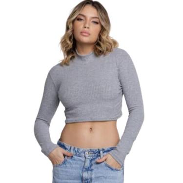 Imagem de Cropped Manga Longa Canelado Gola Alta WLS Modas Conforto Blogueira Mo