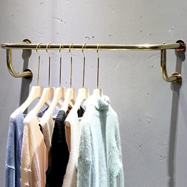 Imagem de Cabide de metal montado na parede com trilho de roupas dourado com 4 bases de armazenamento moderno para exibição de roupas, tinta dourada brilhante (cor: ouro, tamanho: 120 x 30 x 15 cm) (ouro 100 x