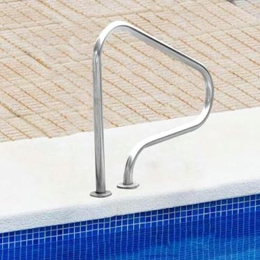 Imagem de Corrimãos de piscina, trilhos de segurança humanizados de 3 curvas, trilho de apoio para piscina, fácil de montar, trilhos de segurança para piscina, entrada inclinada, spa, parque aquático, prata à
