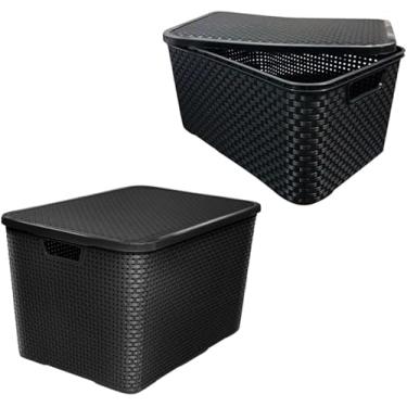 Imagem de Caixa Organizadora Rattan 15L com Tampa | Design Moderno e Empilhável | Ideal para Cozinha, Banheiro e Escritório