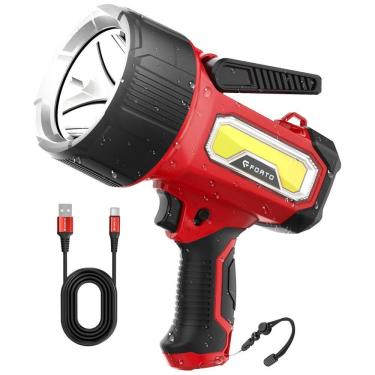 Imagem de Lanterna de Mão Recarregável FORTO com 2000 Lumens, Suporte Dobrável e 6 Modos de Luz - Ideal para Barcos, Caça e Trilhas