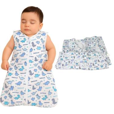 Imagem de Saco dormir Menino Forro Impermeável Dino Azul algodão Zíper - Minha E