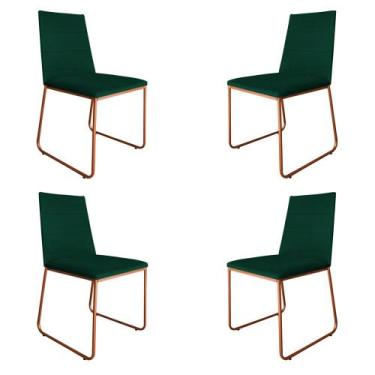 Imagem de Kit 4 Cadeiras de Jantar Estofada Lille Base Bronze Veludo Verde - Mon