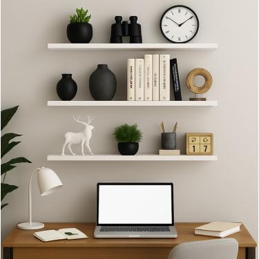 Imagem de Prateleira Madeira Flutuante Multiuso Kit 3 91x20 Luara L06 - D'Rossi