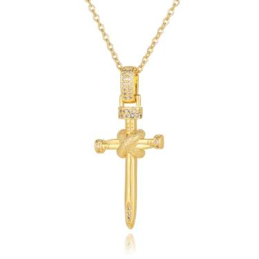 Imagem de Evena Colar de cruz hipoalergênico banhado a ouro 18 K com pingente, Medium, Latão, Sem Pedra Preciosa