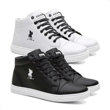 Imagem de Kit 2 Tênis Polo Plus Masculino Botinha Cano Alto Conforto Branco Preto