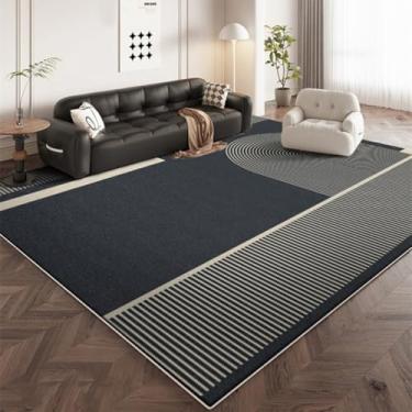 Imagem de Tapete listrado azul-escuro creme, geométrico, decorativo, fácil de limpar, com linhas artísticas, para sala de estar, confortável, para quarto (80 x 120 cm (31 x 47 pol.)/AX040-3-A)