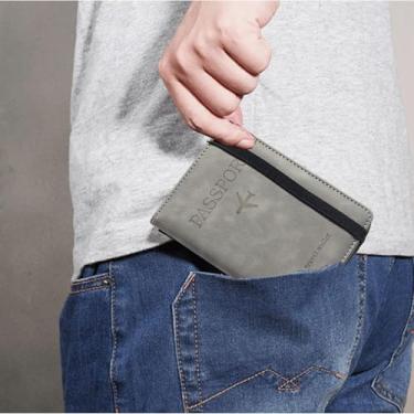 Imagem de Porta-passaporte e carteira de viagem, organizador durável para passaporte, bilhetes e cartões, compacto e leve (homens e mulheres), Cinza, Carteira estilo passaporte com elástico