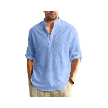 Imagem de Camisa Henley Masculina de Algodão - Manga Comprida, Leve e Respirável