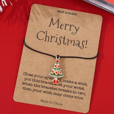 Imagem de Pulseiras de Natal femininas elásticas ajustáveis com design de Papai Noel esmaltado, presentes de festa de Natal, One Size, Liga de aço, Sem Pedra Preciosa