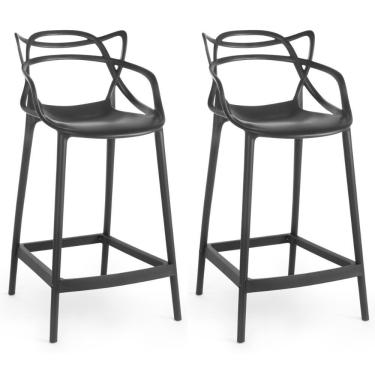 Imagem de Kit 2 Banquetas Média Allegra 66cm Design Cozinha/bancada - Preto