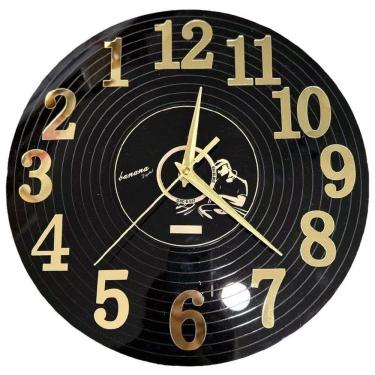 Imagem de Relógio de parede, disco de vinil, 12, estilo retrô, com números dourados, 30 cm