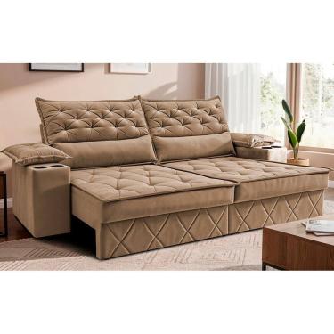 Imagem de Sofá Retrátil e Reclinável 2,10m com Porta Copos e Molas Cosmos. Velusoft Cama inBox