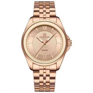 Imagem de Relógio Redondo Feminino Design Simples Em Aço Inoxidável 3atm Rosa