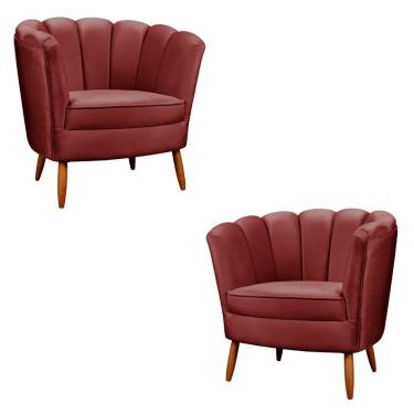 Imagem de Kit 2 Poltronas Decorativa Ariel Petala Com Pés De Madeira Star Confort Vinho