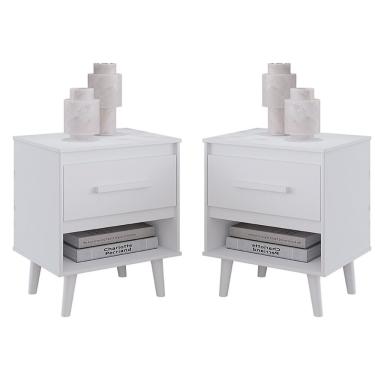 Imagem de Kit 2 Mesas De Cabeceiras 1 Gaveta E Nicho Lima Branco