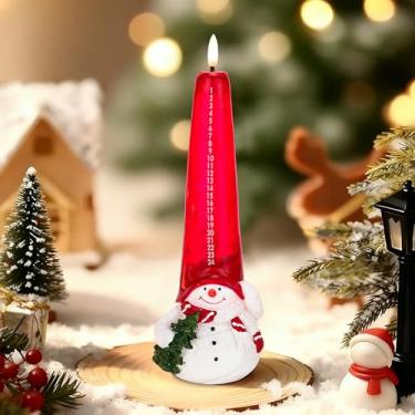 Imagem de JOIONE Velas de contagem regressiva de boneco de neve sem chamas com controle remoto, vela operada por pilhas com chama cintilante 3D