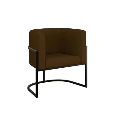 Imagem de Cadeira Poltrona Lua Corino Base De Metal Preta Reforçada Marrom