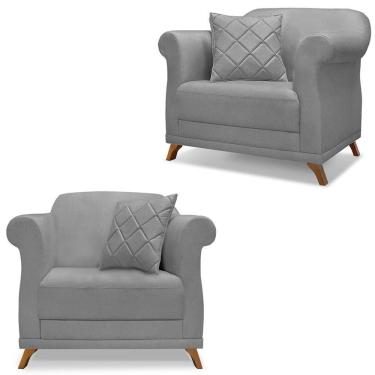 Imagem de Kit 2 Poltronas Decorativas Retro Polo Linho Cinza Ezz Cinza