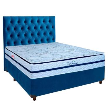 Imagem de Cama Box + Colchão Casal Molas Ensacadas Blue Paropas + Cabeceira Estofada