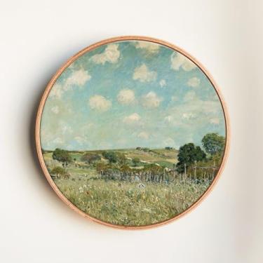 Imagem de Pintura a óleo de paisagem de campo de flores silvestres da primavera, impressão de arte de paisagem vintage em tela redonda - Nº 1 (10 cm)