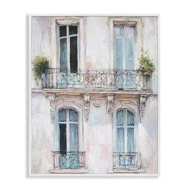 Imagem de Stupell Industries Janelas azuis em edifícios da cidade arte giclée emoldurada branca, design por Petal Prints Design, 76 x 61 cm