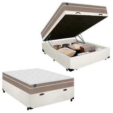 Imagem de Cama Box Baú Casal Suede + Colchão Lis Molas Ensacadas Plumatex 138x188x64cm Branco