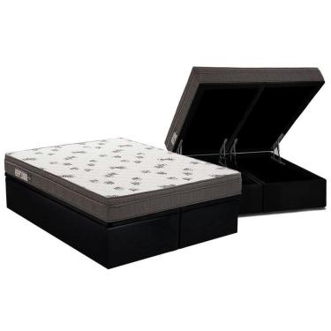 Imagem de Cama Box Baú Queen: Colchão Espuma Ortobom D45 Light Saúde Ortopillow + Base Black(158X198)