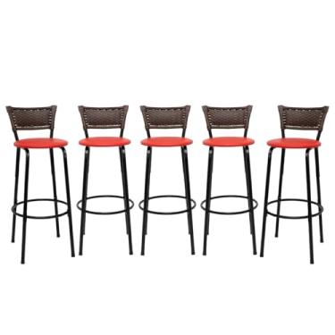 Imagem de Banquetas Altas Bancada Bar Confortável Moderno Design Resistente Estrutura Preta Kit 05 Unidades - Itagold (Vermelho)