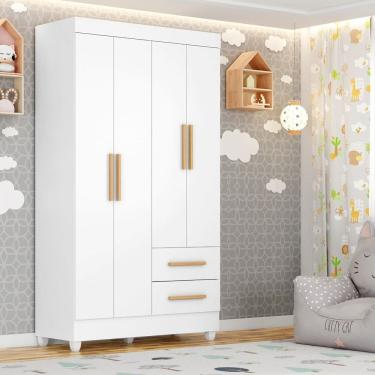 Imagem de Guarda-roupa Infantil 4 Portas e 2 Gavetas em Mdp 12mm Acabamento Uv Lite Branco
