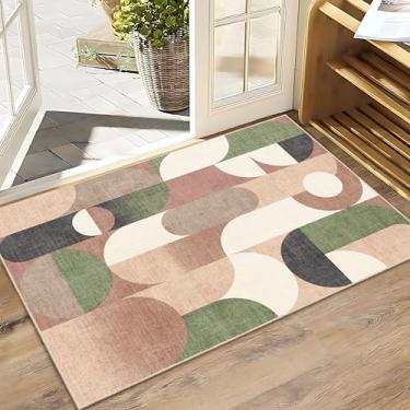 Imagem de Castage Tapetes pequenos 2x3 moderno tapete geométrico para entrada, banheiro, cozinha, entrada, tapete retrô, laranja, antiderrapante, antiderrapante
