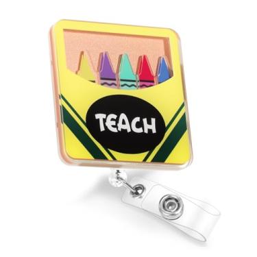 Imagem de Plifal Clipe de suporte para crachá de professor - Giz de cera fofo retrátil para crachá de identidade com clipe jacaré, enfermeira, escritório, trabalhador médico, acessórios para estudantes