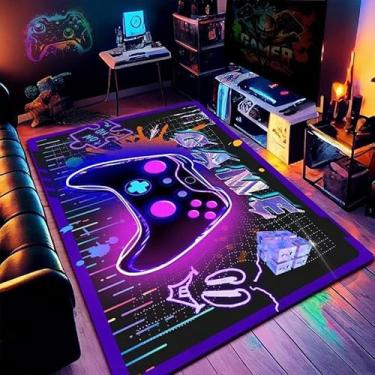 Imagem de Tapete de jogo: Tapete de jogador para quarto de meninos, 89 cm x 61 cm pequenos tapetes de videogame coloridos com controle para entrada de sala de jogos, antiderrapante, tapete de área de fácil