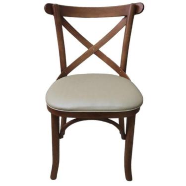 Imagem de Cadeira Bruna X Selva Estofada Facto Pérola Madeira Maciça Gourmet Sala Jantar Cafeteria Castanho Mogno