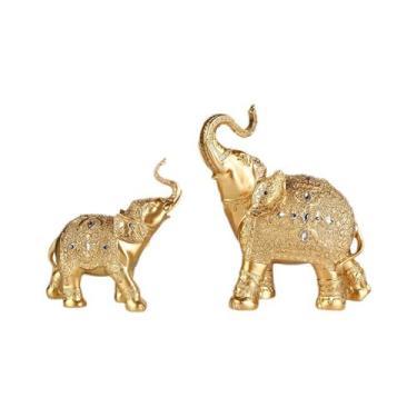 Imagem de SUMESIRO Conjunto de 2 esculturas de elefante de resina com detalhes de cristal, escultura abstrata moderna de animais para decoração de casa/escritório, casal/aniversário/presente de casamento (ouro)