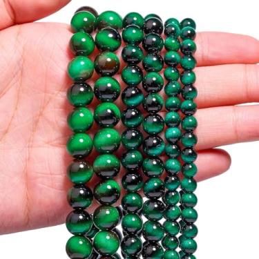 Imagem de Song Xi 40 peças de contas de pedra preciosa olho de tigre verde de 10 mm para fazer joias, contas de vidro lisas redondas para pulseira faça você mesmo, colar, brinco, chaveiro, artes e artesanato