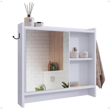 Imagem de Armário Com Espelho Porta Gancho Para Toalha Banheiro Genova (Branco)