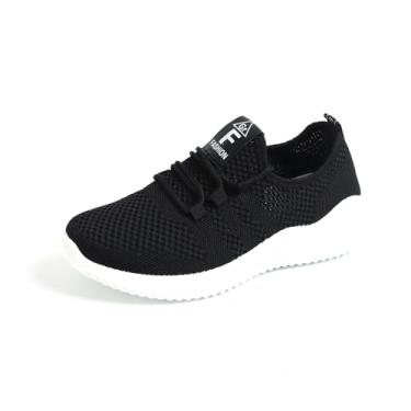 Imagem de WARDENA Tênis de caminhada feminino, sem cadarço, com espuma viscoelástica leve, confortável, casual, para treino, ioga, tênis ou corrida, Preto, 37