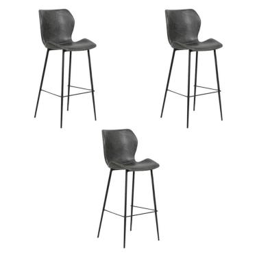 Imagem de Kit 3 Banquetas Alta Com Encosto Para Bancada Cozinha Penha R02 Sintético Cinza Grafite - Mpozenato