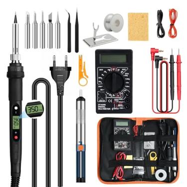 Imagem de Trailabo Estação de Solda 110V 80W, Kit de Ferro para Solda Eletrônico com Visor Digital, Multímetro e 5 Pontas, Conjunto 17 Peças Inclui Ferro de Solda e Bomba Dessoldagem, Temperatura Ajustável