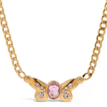 Imagem de Feeldistinque Elegante colar banhado a ouro 18K com coração, borboleta, sol, lua, pingentes de estrela, colar de ouro delicado para mulheres, joia de ouro ideal para presente feminino, Zircônia cúbica